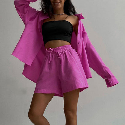 Casual Two Pieces Shirts and Shorts Summer Women Suits