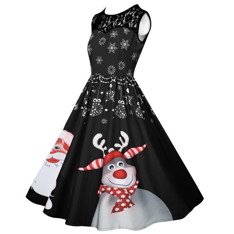 Merry Christmas Fashion Women Lace Sleeves Dresses
