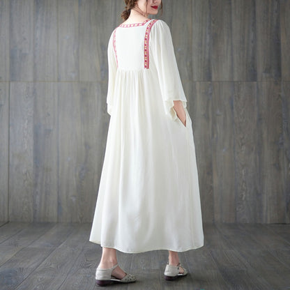 Vintage Embroidery Summer Plus Sizes Long Dresses