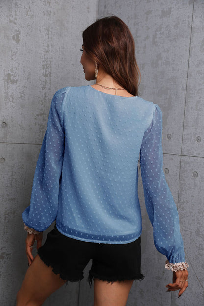 Chiffon Women Long Sleeves Lace Blouses