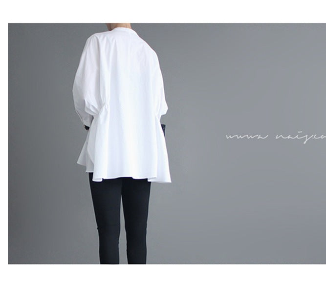 Women Irregular 3/4 Length Sleeves White Shirts