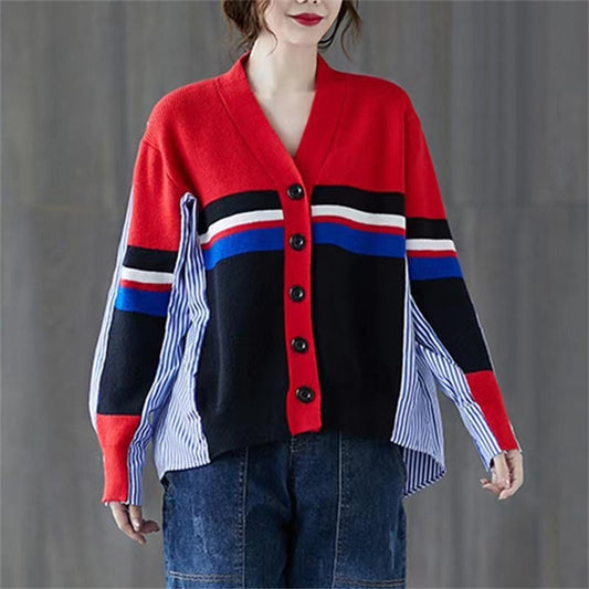 Vintage Long Sleeves Striped Knitting Women Cardigan Sweaters