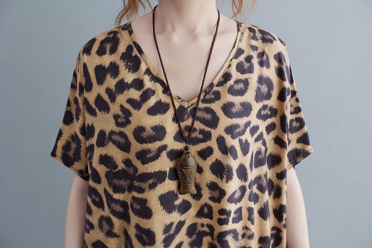 Plus Sizes Women Leopard Short Sleeve Cozy Dresses