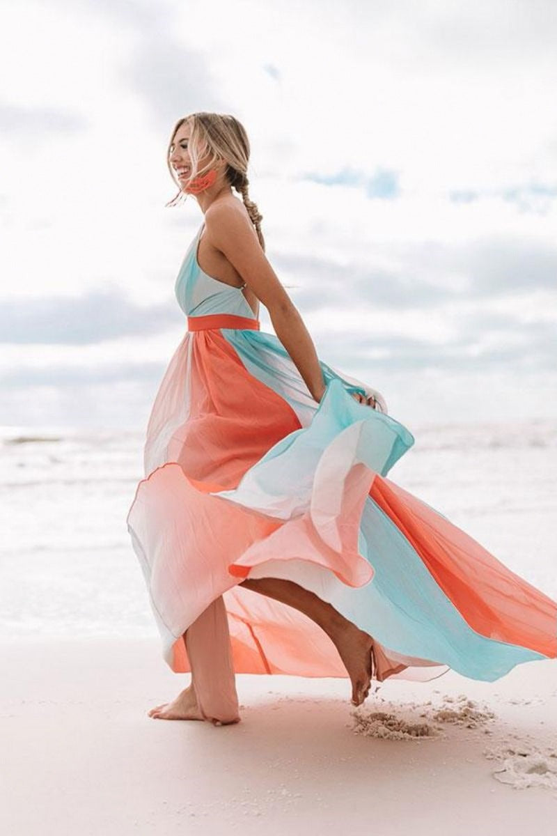 Sexy Rainbow Colors Tulle Long Dresses