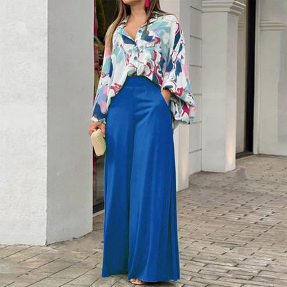 Loose Summer Two Pieces Wide Legs Women Suits