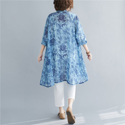 Blue Plus Sizes Long Women Shirts