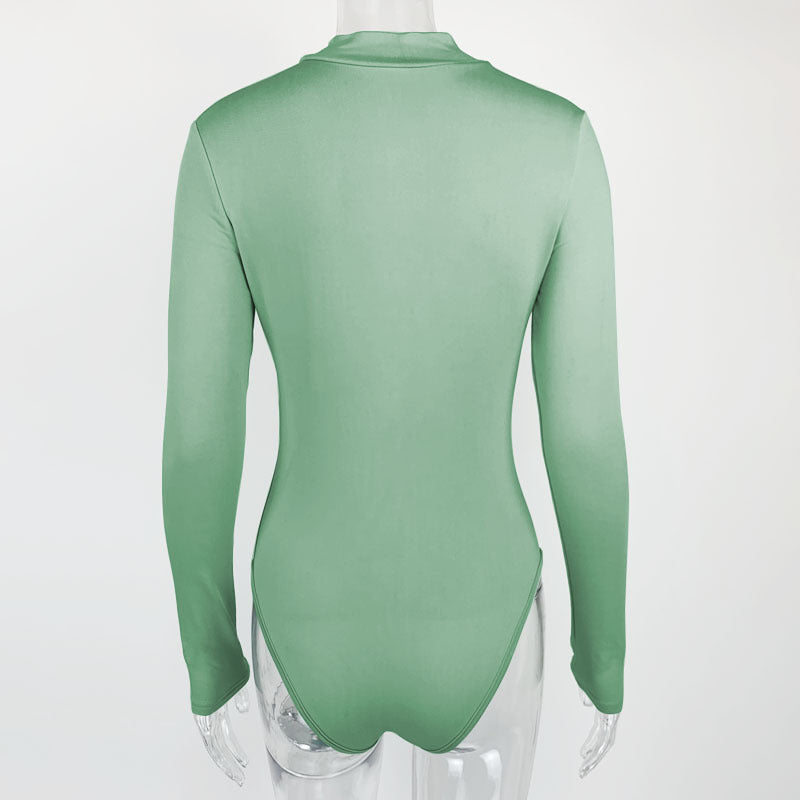 Sexy Fashion Long Sleeves Zipper Tight Jumpsuits Shirts