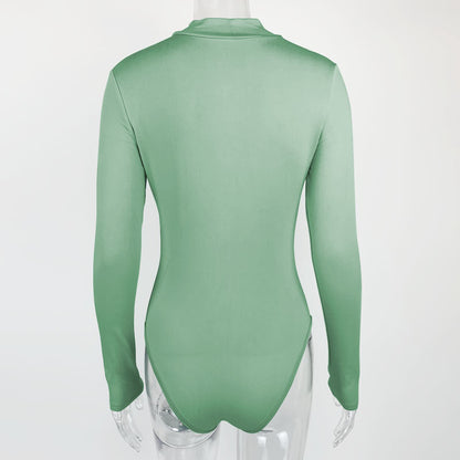 Sexy Fashion Long Sleeves Zipper Tight Jumpsuits Shirts