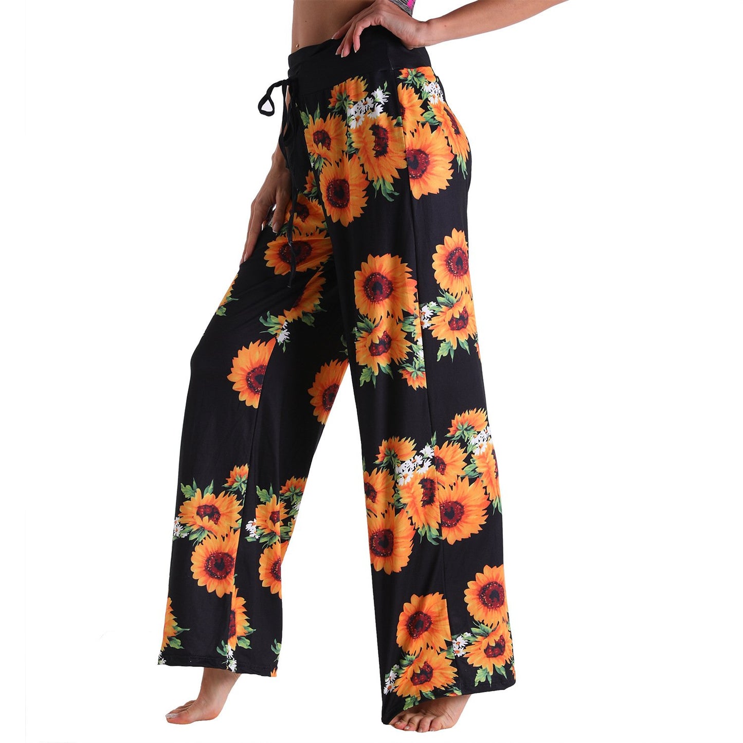 Casual Floral Print Women High Waist Trousers for Homewear