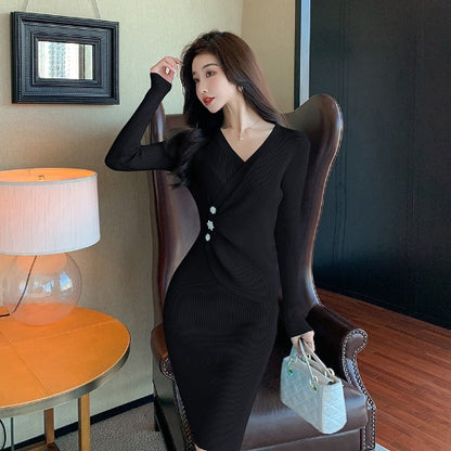 Sexy V Neck Knitted Tight Dresses