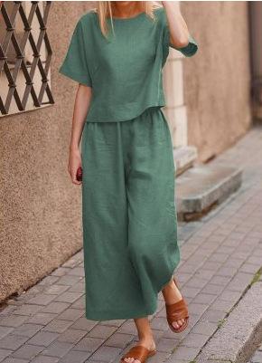 Leisure Women Loose Linen Two Pieces Suits