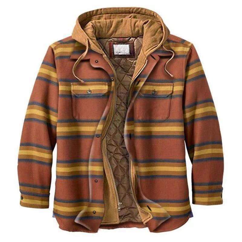 Long Sleeves Plaid Hoodies Winter Overcoat for Men-STYLEGOING