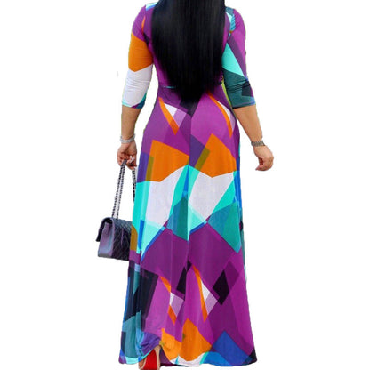 Women V Neck Geometry Design Long Party Dresses