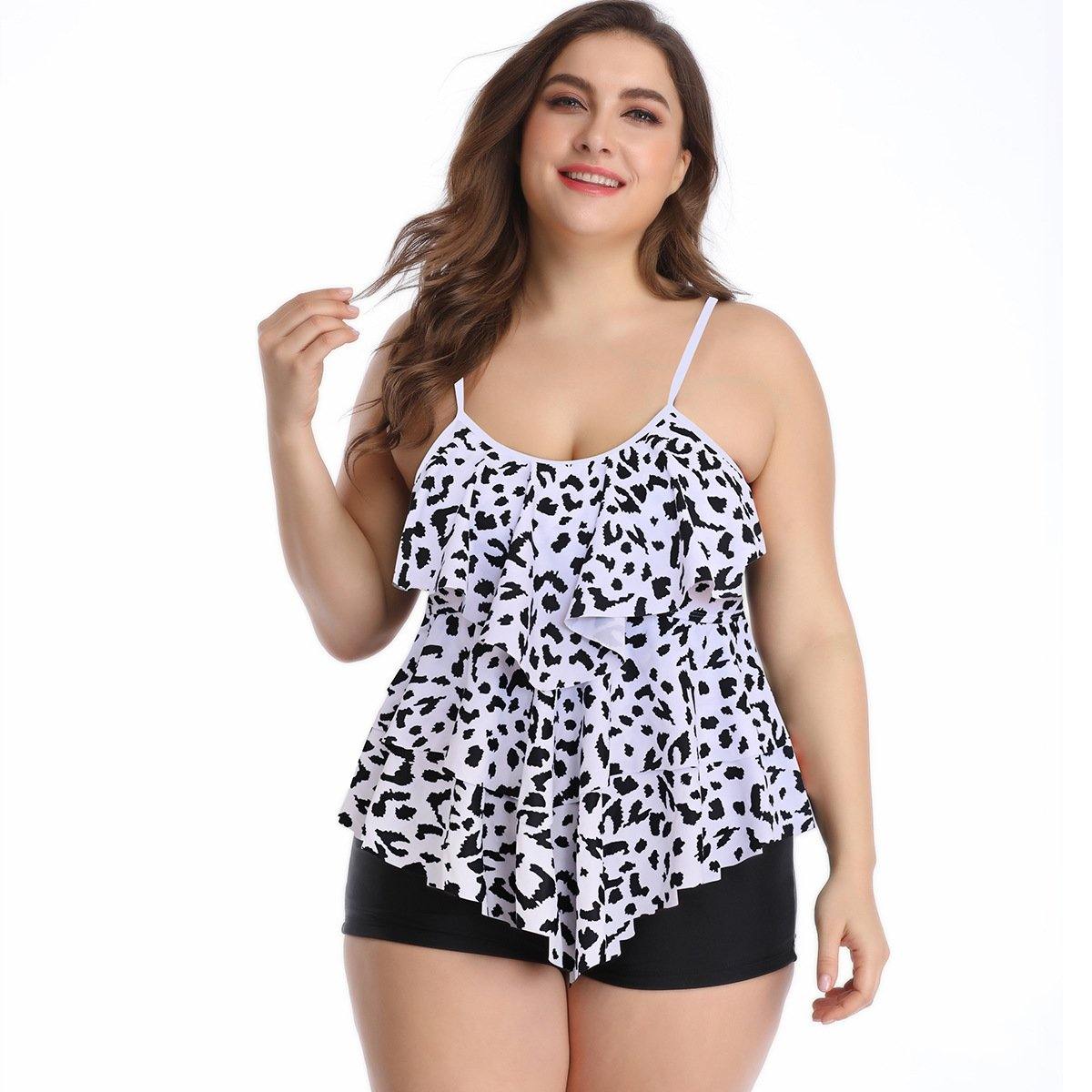 Ruffled Floral Print Plus Size Swimsuits-STYLEGOING