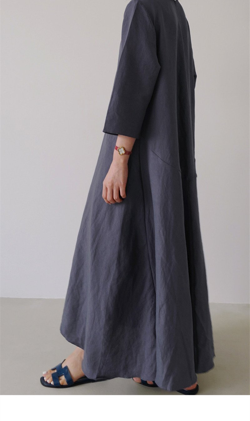 Plus Size Casual Linen A Line Long Dress-STYLEGOING