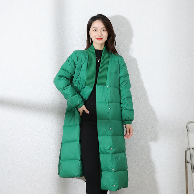 Leisure V Neck Winter Down Overcoats for Women