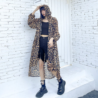 Summer Chiffon Leopard Women Long Sun-proof Tops