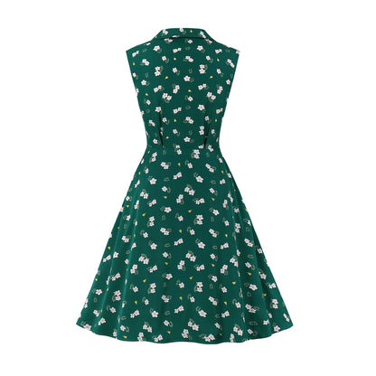 Women Turnover Colloar Floral Retro Dresses-STYLEGOING