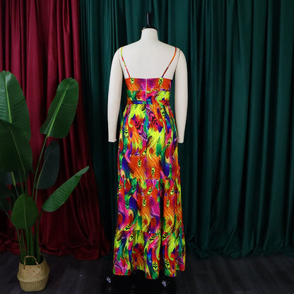Sexy Floral Print Summer Long Holiday Dresses