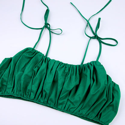 Sexy Summer Cotton Green Crop Tops and Pants Sets