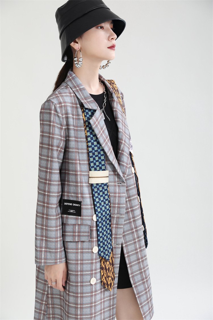 Women Double Breasted Fashion Necktie Blazer Coat