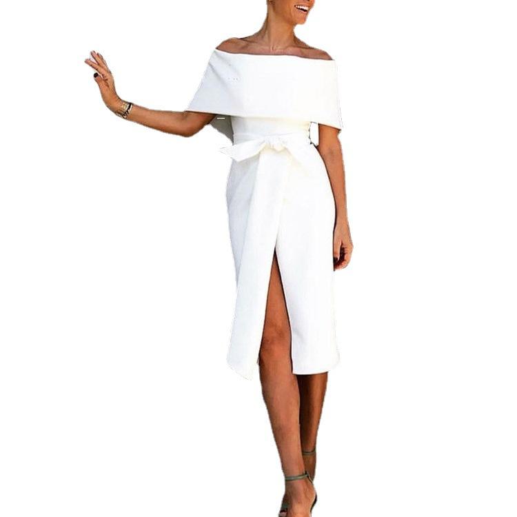 Sexy Classy Off The Shoulder Split Midi Dresses-STYLEGOING