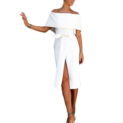 Sexy Classy Off The Shoulder Split Midi Dresses-STYLEGOING