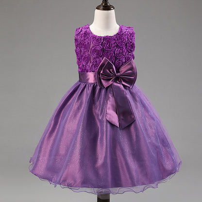 3D Rose Flower Princess Girls Dresses