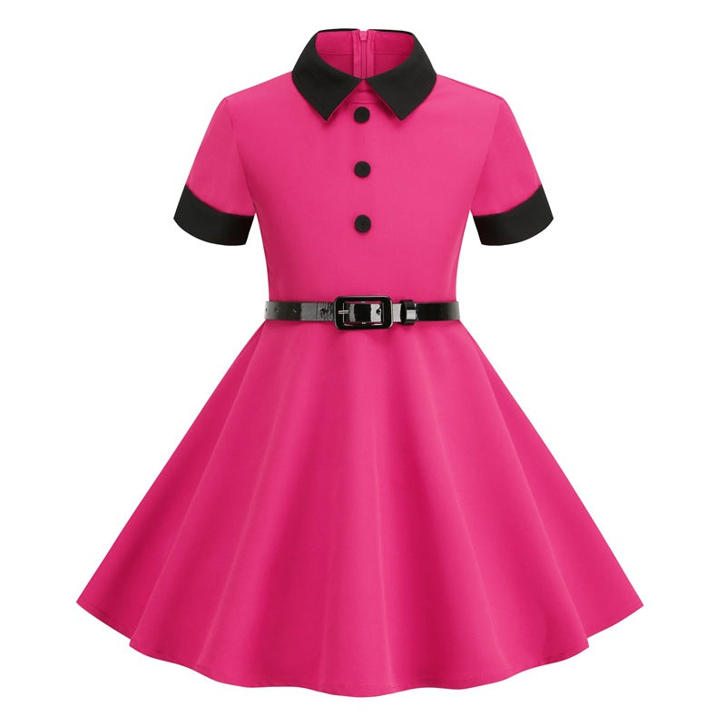 Vintage Short Sleeves Kids Dresses with Belt
