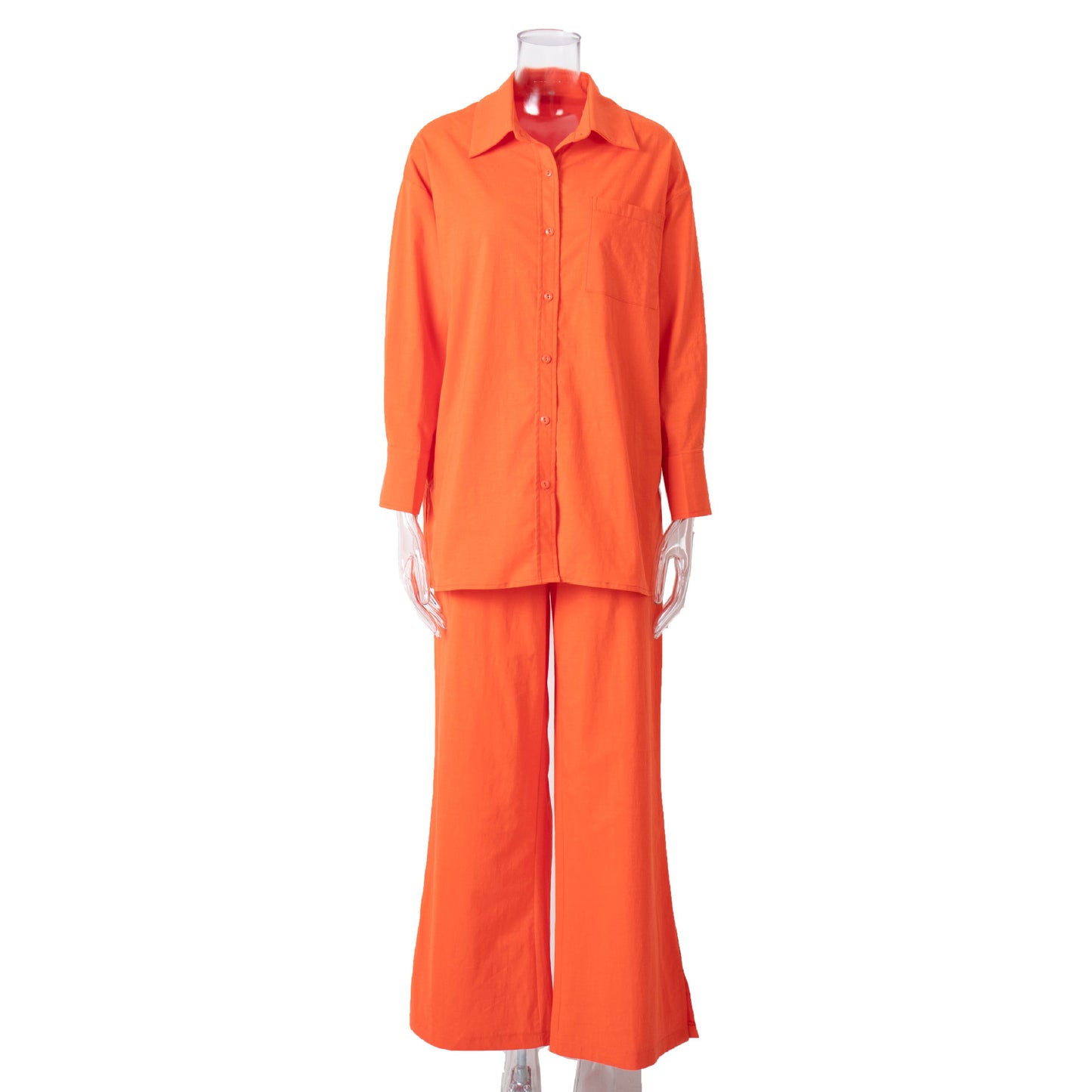 Casual Long Sleeves Shirts and Wide Legs Pants Suits