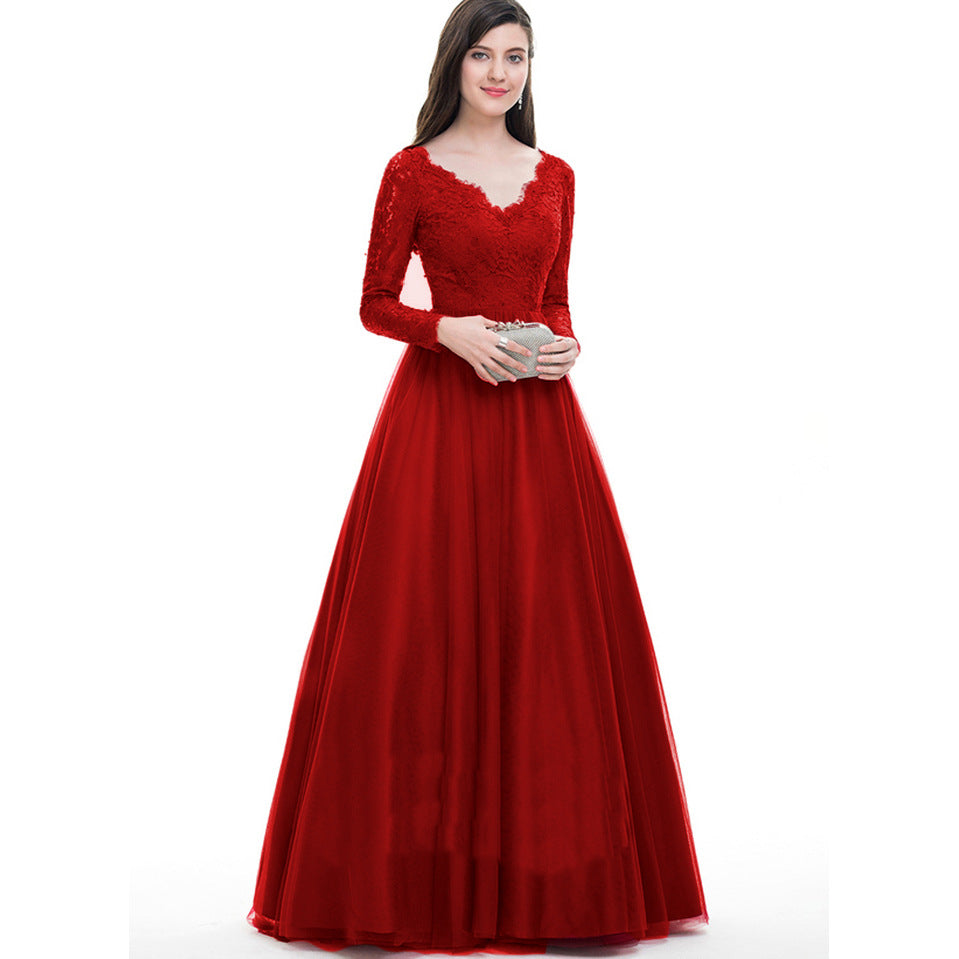 Elegant Long Sleeves Red Lace Evening Dresses