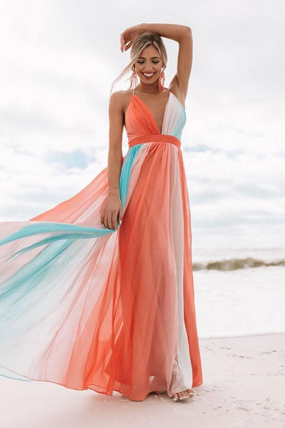 Sexy Rainbow Colors Tulle Long Dresses