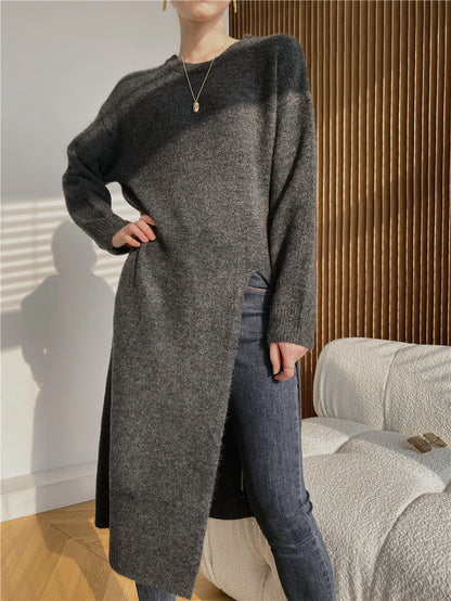 Warm Knitting Split Design Pullover Long Dresses