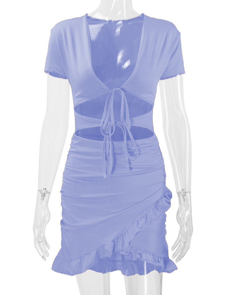 Sexy Deep V Neck Ruffled Bodycon Dresses