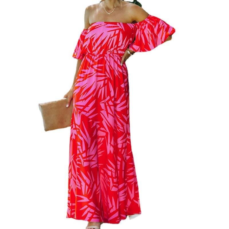 Red Summer One Shoulder Holiday Dresses-STYLEGOING