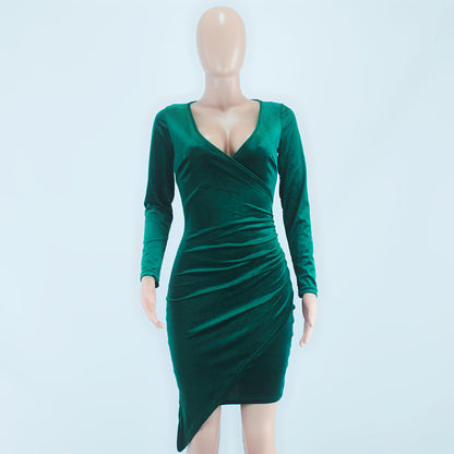 Sexy Pleuche Long Sleeves Autumn Party Short Dresses