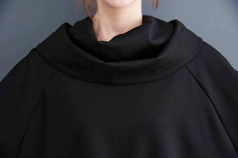 Black Pullover Long Sleeves Irregular Hoodies for Women