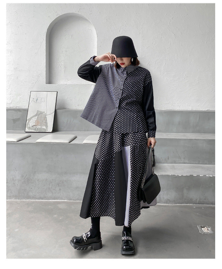 Designed Striped Shirts and Skirts 2Pcs Suit Dresses