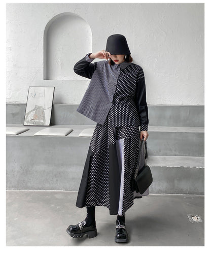 Designed Striped Shirts and Skirts 2Pcs Suit Dresses