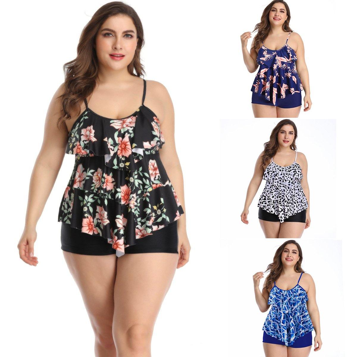 Ruffled Floral Print Plus Size Swimsuits-STYLEGOING