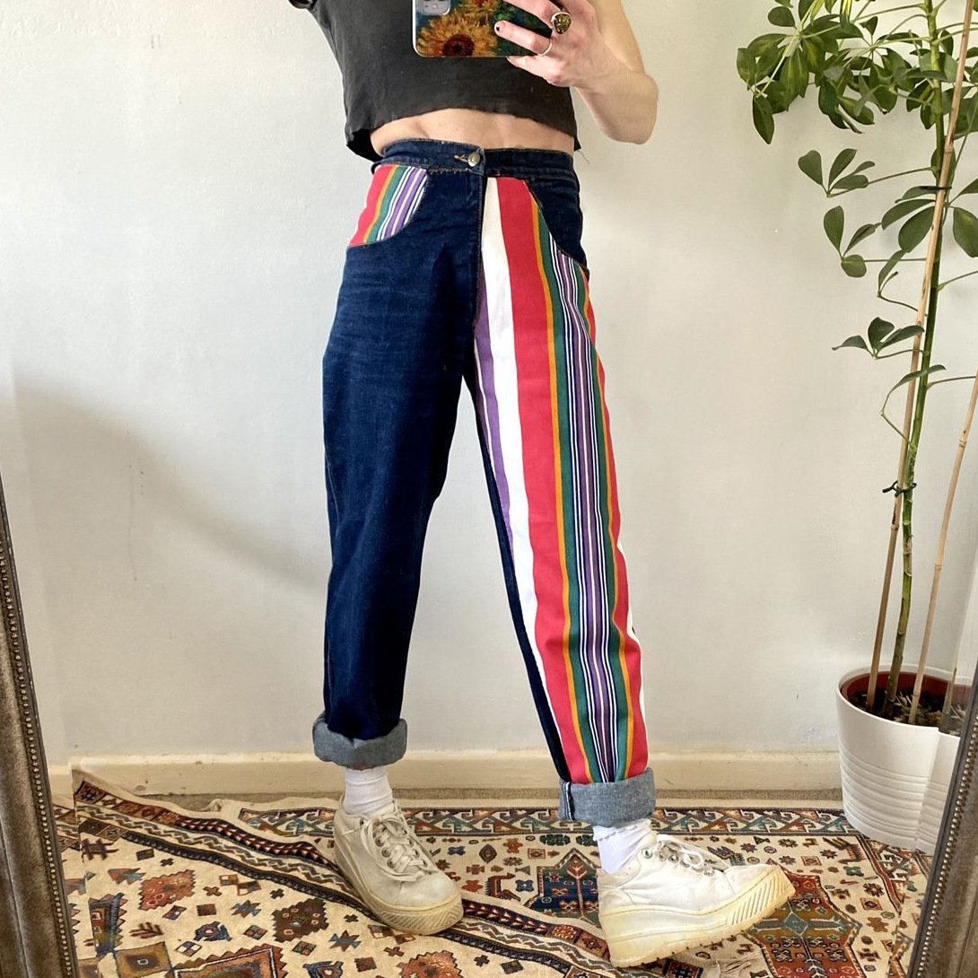 Women Bule Striped Demin Haren Pants-STYLEGOING