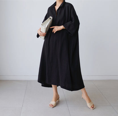 Vintage Linen Plus Sizes Batwing Long Cozy Shirts Dresses