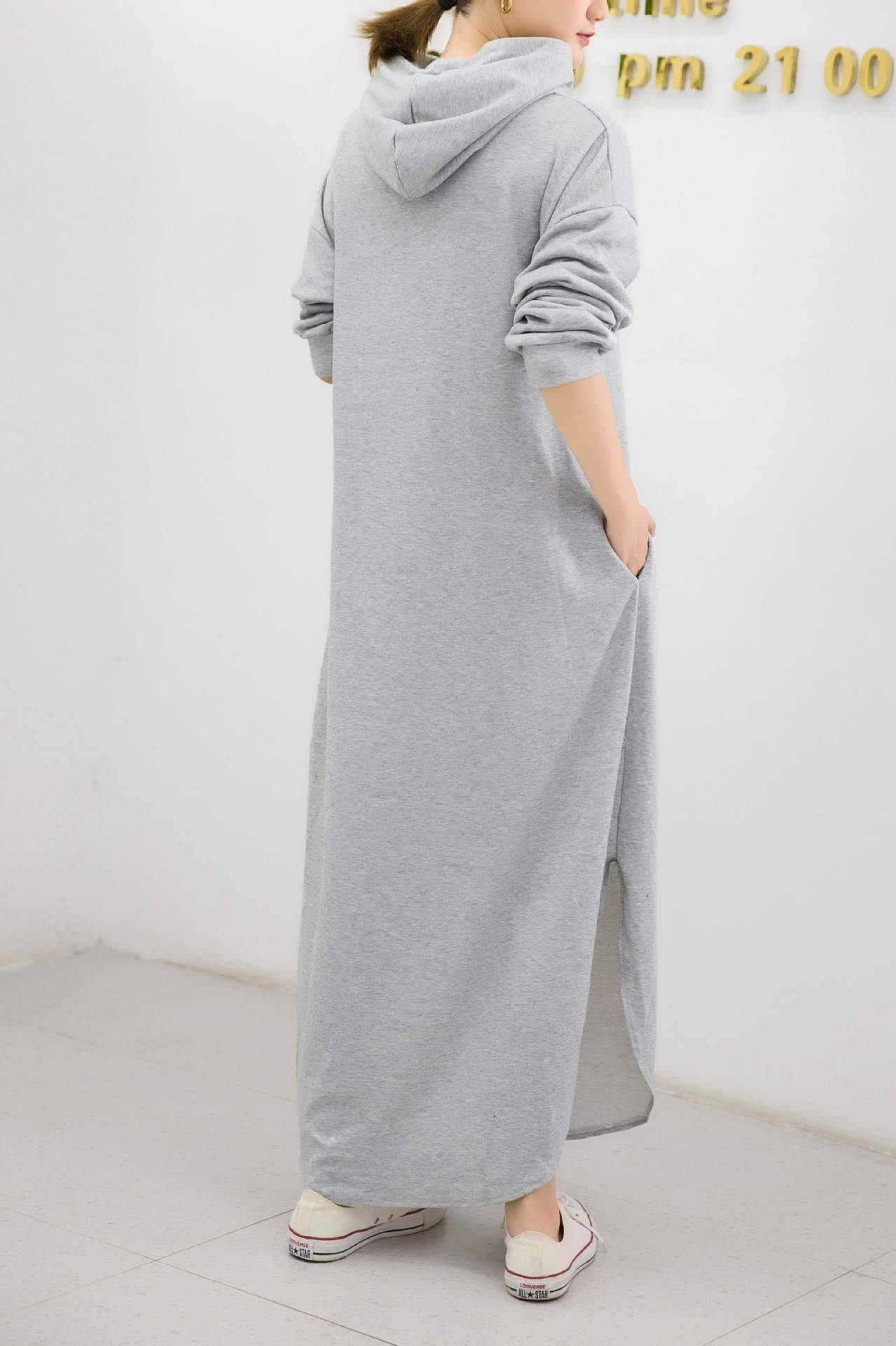 Women Casual Zipper Fall Long Hoody Dresses-STYLEGOING