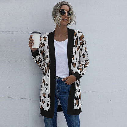 Casual Leopard Design Knitted Coats for Women
