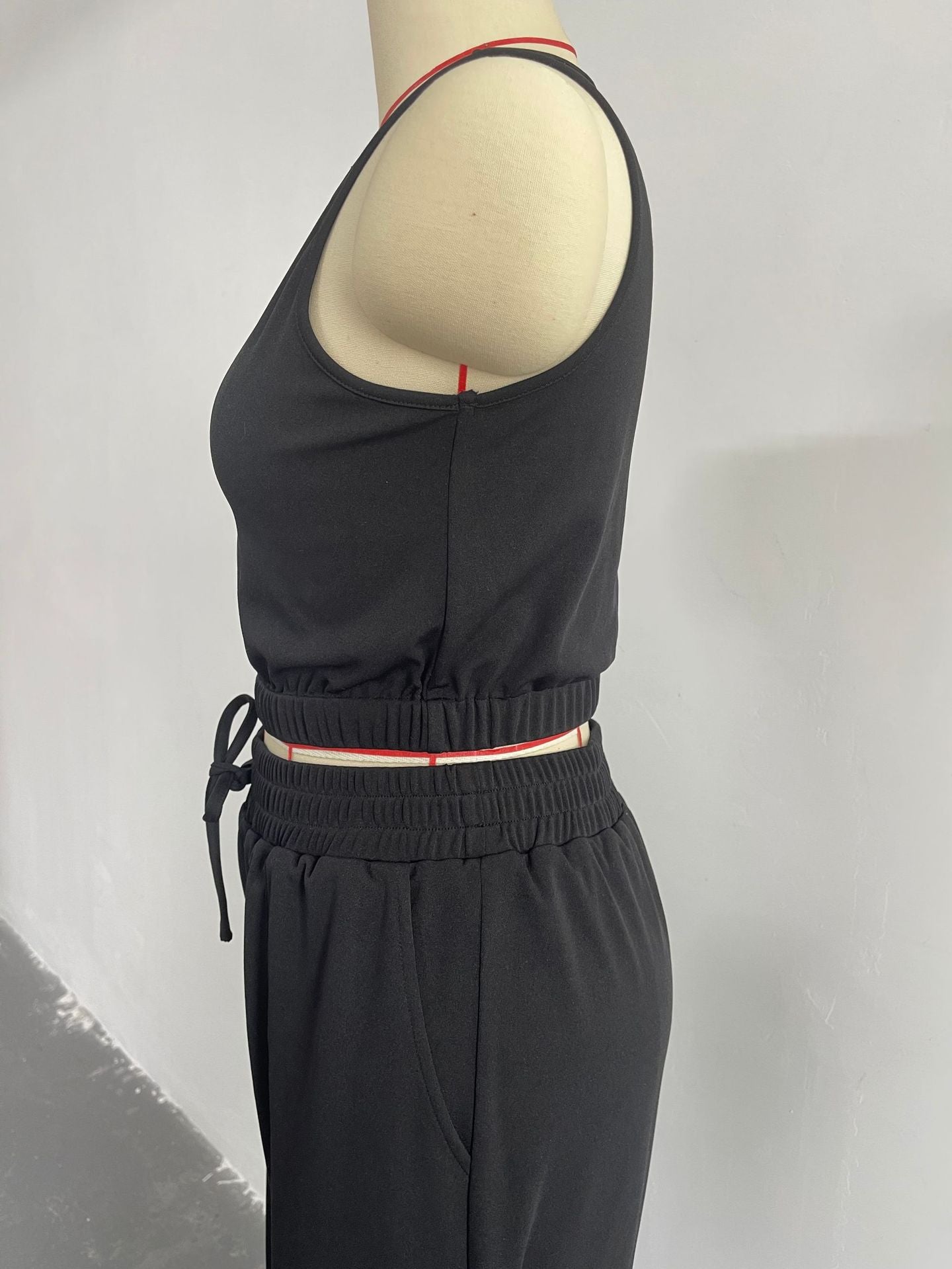 Casual Drawstring Short Tops and Wide Legs Pants