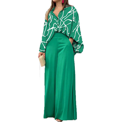 Loose Summer Two Pieces Wide Legs Women Suits