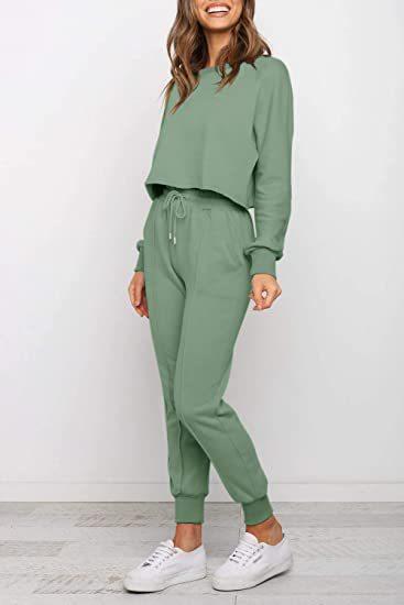 Women Round Neck Drawstring Casual Fall Sporting Suits-STYLEGOING