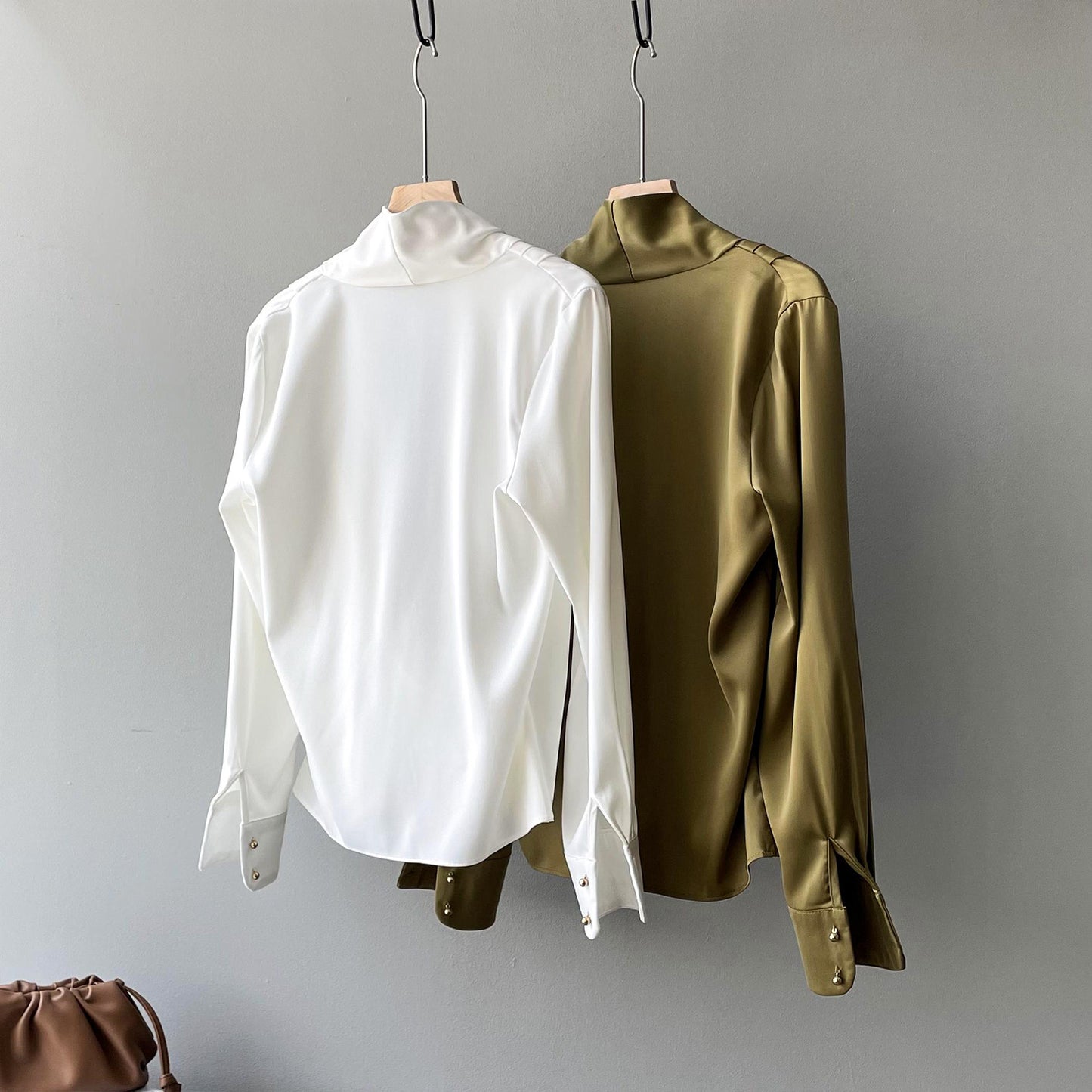 Elegant Satin Long Sleeves Office Lady Shirts