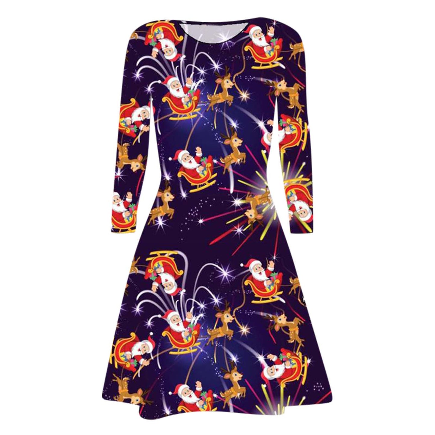 Merry Christmas Santa Claus Women Long Sleeves Dresses