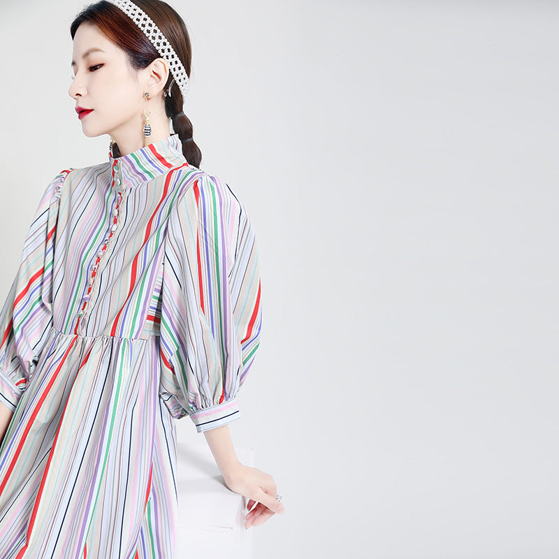 Vintage Rainbow Designed Women Fall Dresses